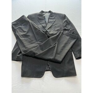 Men's Canali Gray Pure Wool Striped Designer Suit Rayon Lined 56L